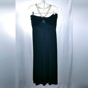 NWOT VTG 🤩 Black Gold Chain Halter Slinky Cocktail Dress Lauren Ralph Lauren M